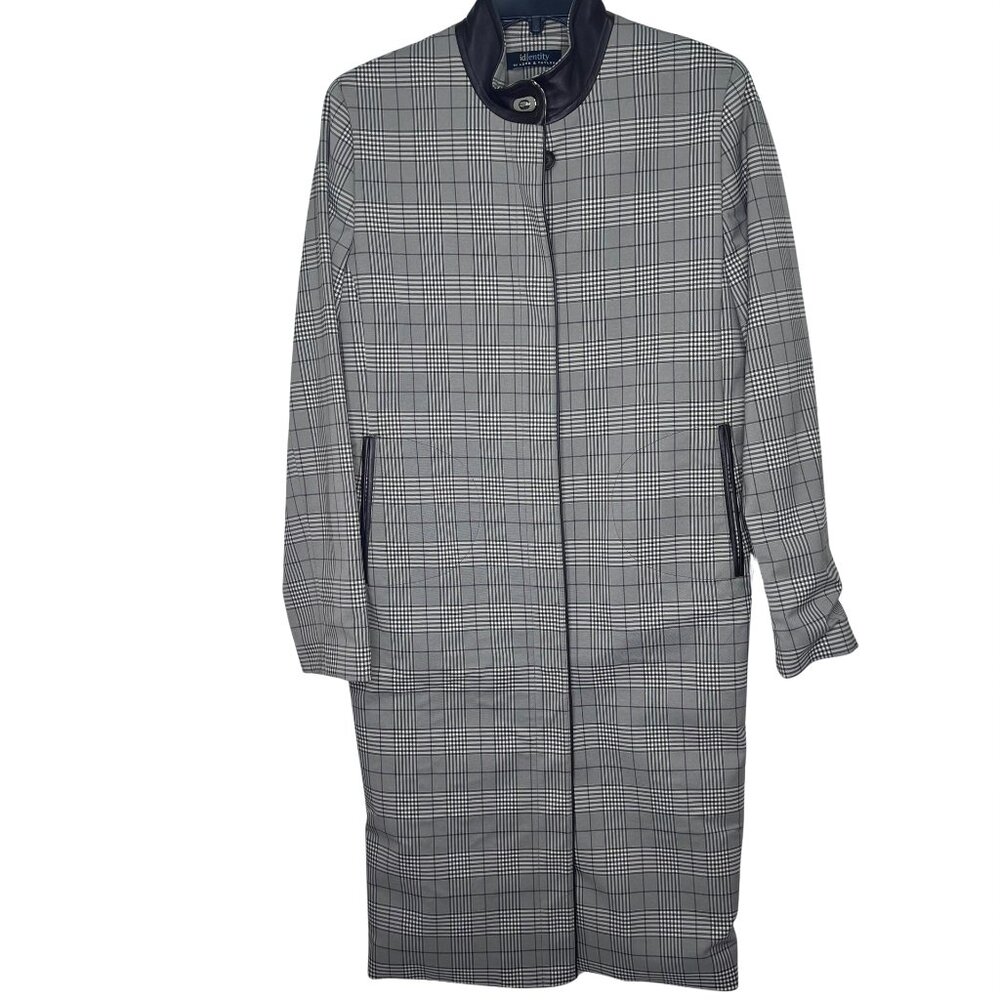 Identity Lord & Taylor Plaid Coat Trench Grey Black Beige Women's Size 8 Medium